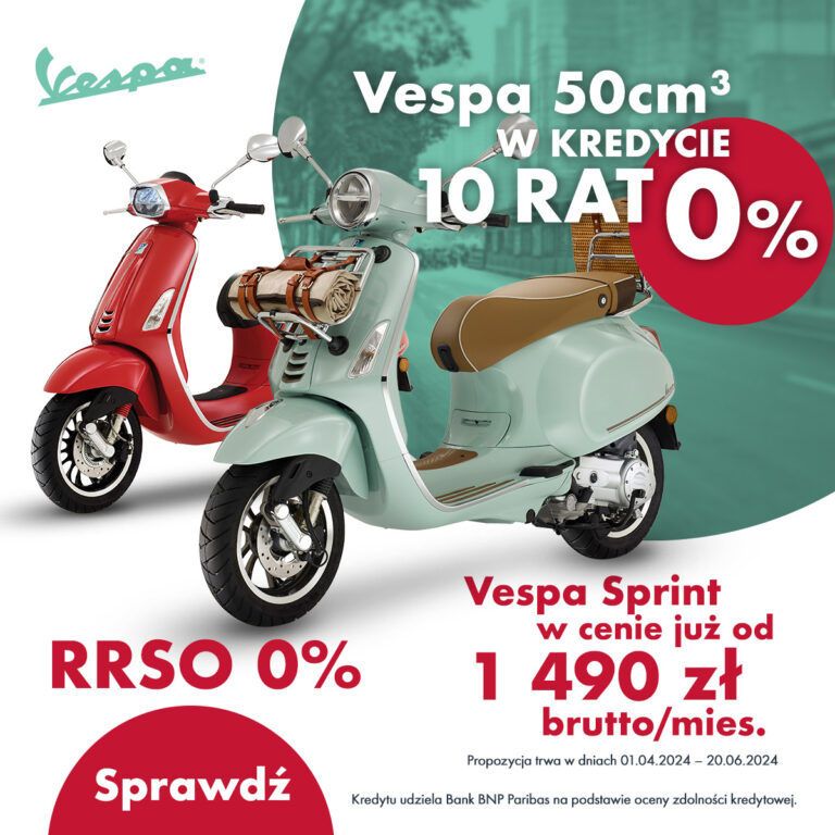 Wiosenna oferta na wybrane skutery Vespa w kredycie 0% (RRSO 0%)